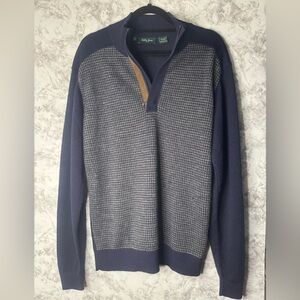 Bobby Jones Navy Houndstooth Quarter-Zip Pullover Size Medium 100% Alpaca Wool
